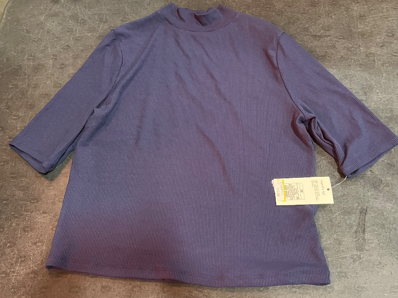 Photo 1 of (M) Women's Elbow Sleeve Mock Turtle Neck Ribbed T-Shirt - a New Day™ Navy M: Midweight, Pullover
