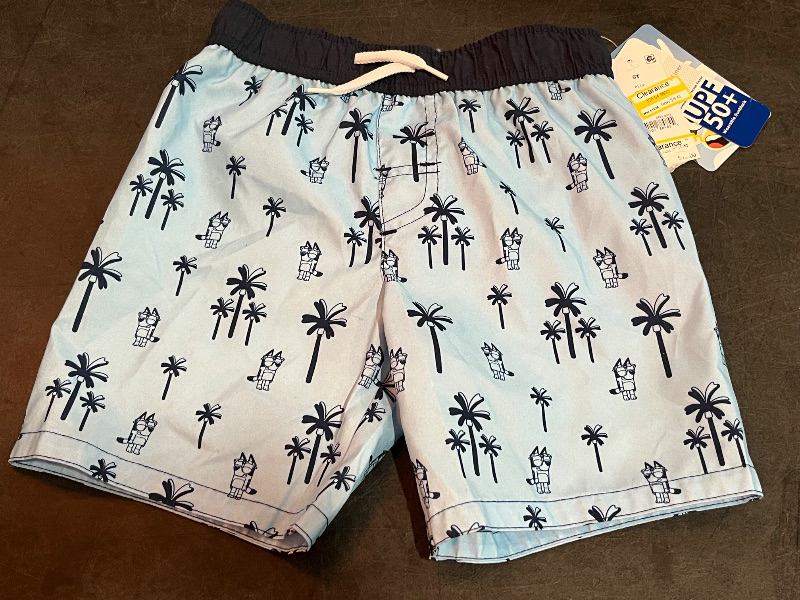 Photo 1 of (5T) Toddler Boys' Bluey Swim Shorts - Blue 5T: Polyester Microfiber, Tagless, Mid Rise, Front Drawstring, UPF 50+ Protection