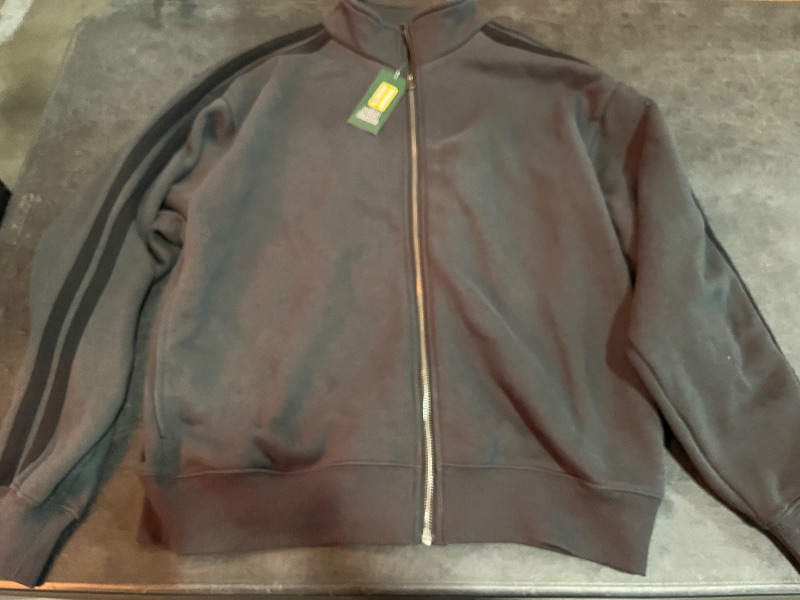 Photo 1 of (S) Womens Fleece Jacket, Grey with Black Sleeve Strips