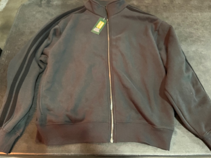 Photo 1 of (S) Womens Fleece Jacket, Grey with Black Sleeve Strips