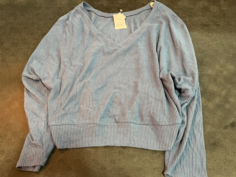 Photo 1 of (L) Women's Cozy Ribbed Pullover - Auden™ Blue L: Relaxed Fit, V Neck, Dolman Long Sleeve, Midweight, Machine Washable