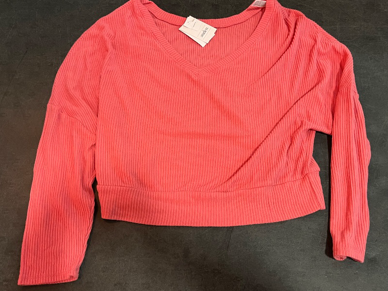 Photo 1 of (XS) Women's Cozy Ribbed Pullover - Auden™ Coral Pink XS: Relaxed Fit, V Neck, Dolman Long Sleeve, Midweight Rayon Blend

