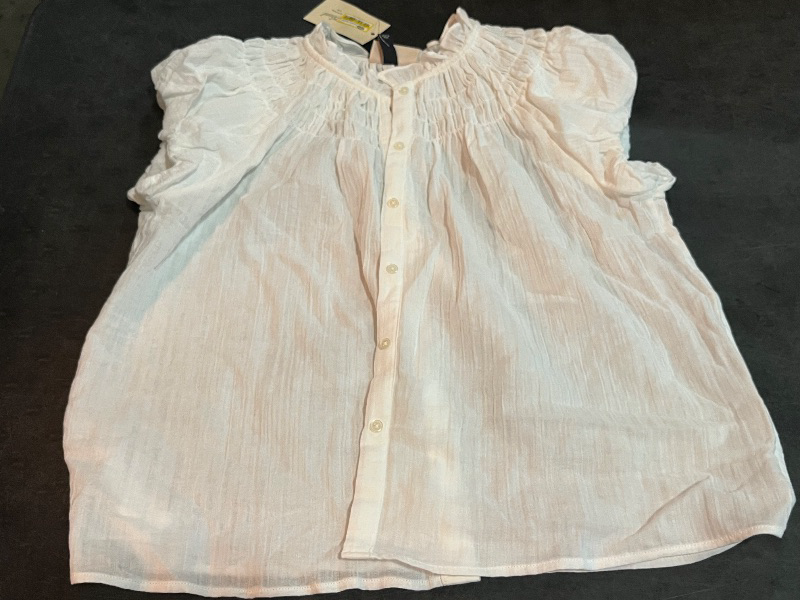 Photo 1 of (M) Women's Smocked Puff Short Sleeve Button-Front Blouse - Universal Thread™ White M