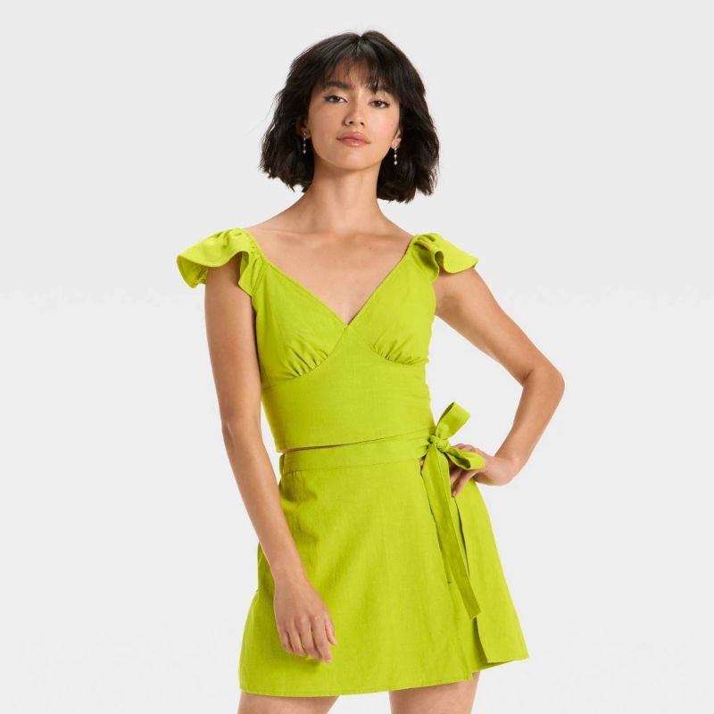 Photo 1 of (L) Women's Ruffle Sleeve Woven Halter Top - a New Day™ Lime Green L