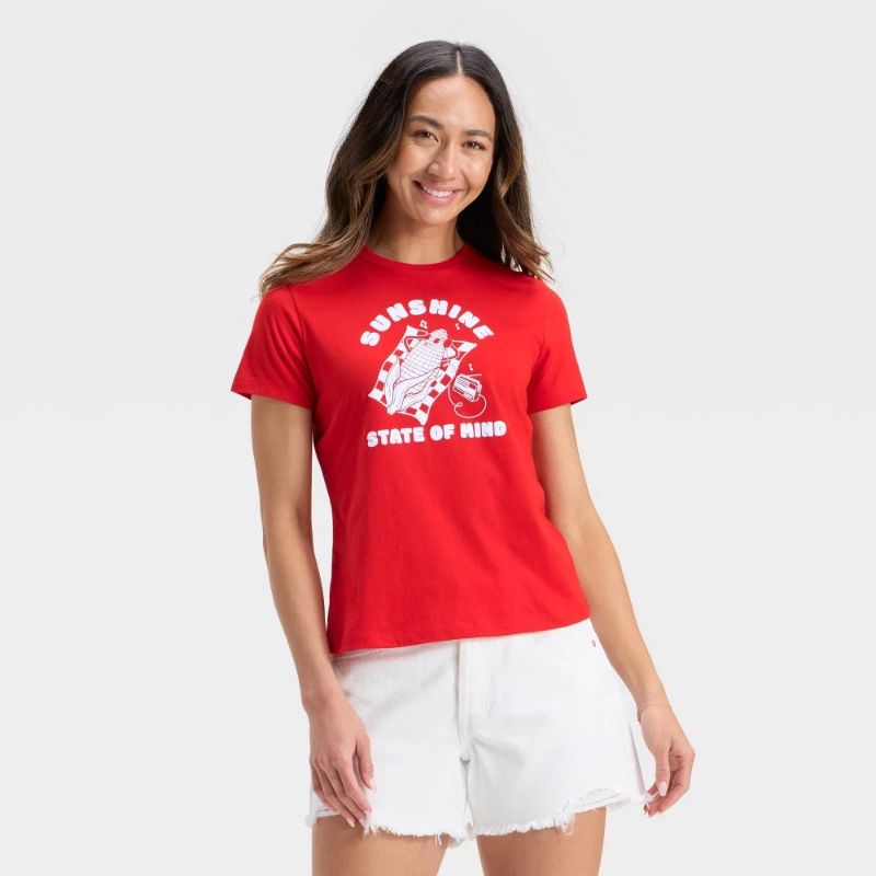 Photo 1 of (XS) Women's Short Sleeve Graphic T-Shirt - Universal Thread™ Red Letters XS
