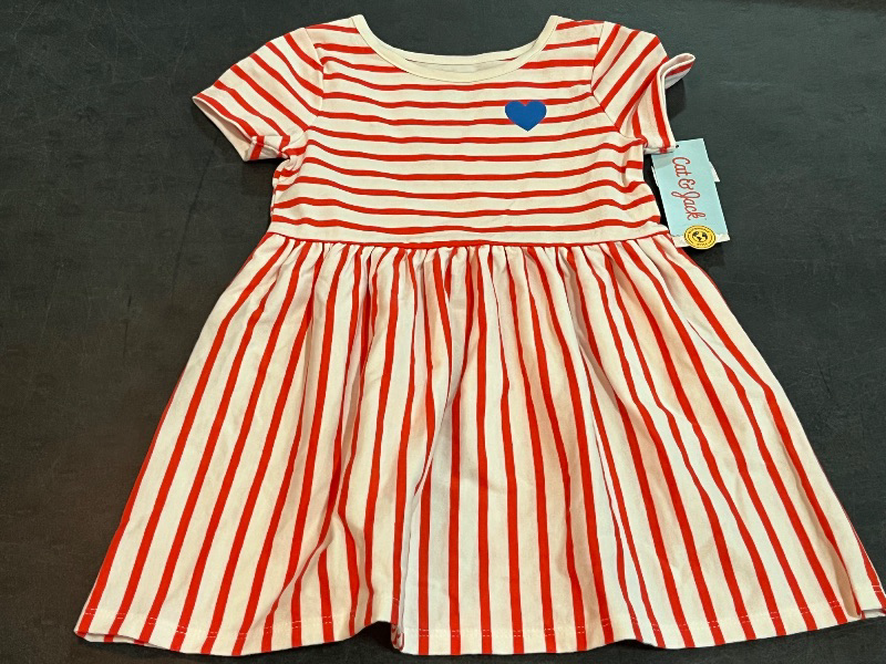 Photo 1 of (3T) Toddler Girls' Striped Short Sleeve Dress - Cat & Jack™ Red 3T