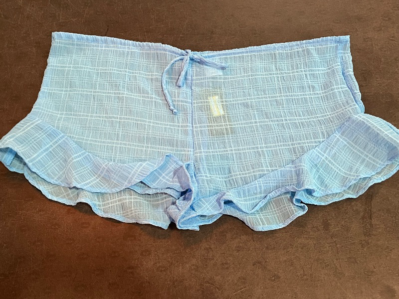 Photo 1 of (L) Women's Textured Chiffon Ruffle Hem Cover up Shorts - Wild Fable™ Blue L: Recycled Polyester, Drawstring, Sheer
