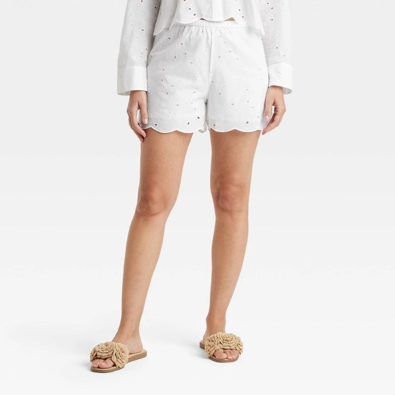 Photo 1 of (S) Women's High-Rise Eyelet Boxer Pull-on Shorts - a New Day White S
