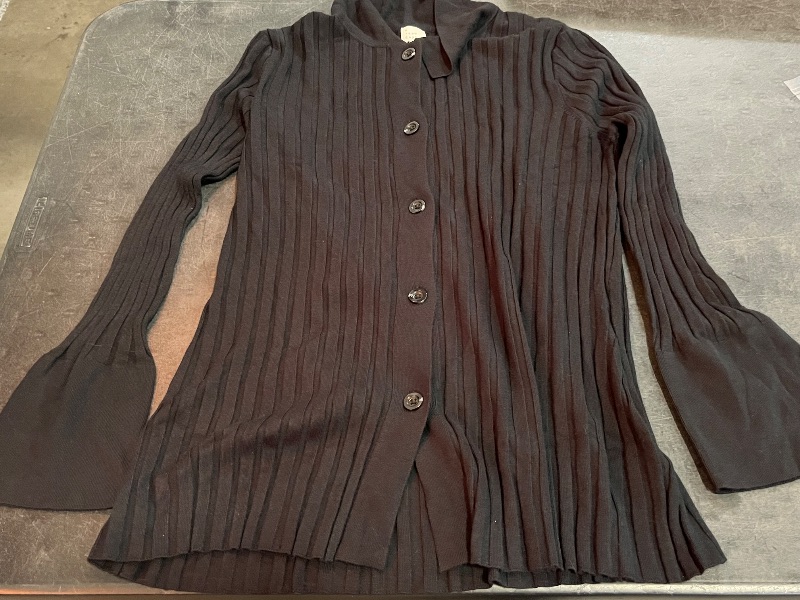 Photo 1 of (1X) Women's Button-Down Cardigan - a New Day™ Black 1X: Viscose Blend, Ribbed Cuff & Hem, Polo Collar
