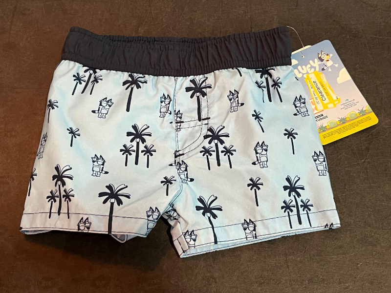 Photo 1 of (12M) Baby Boys' Bluey Swim Shorts - Blue 12M: Polyester Microfiber, Tagless, Mid Rise, Front Drawstring, UPF 50+ Protection