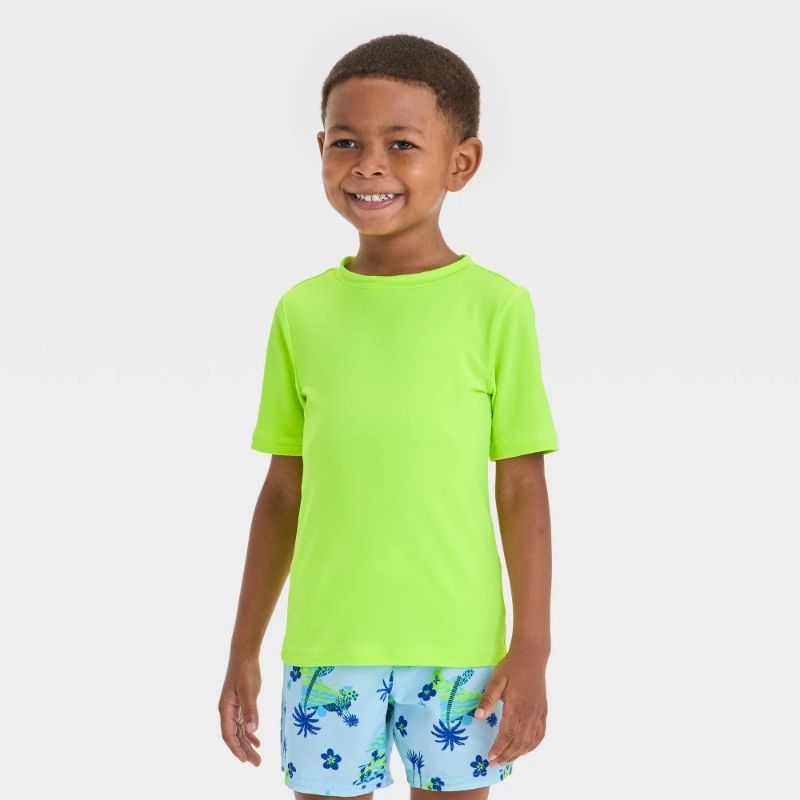 Photo 1 of (12M) Baby Boys' Short Sleeve Rash Guard Top - Cat & Jack™ Lime Green 12M: UPF 50+, Recycled Polyester, Fit