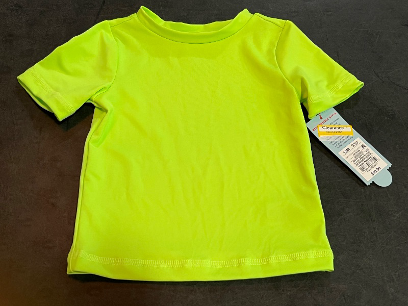 Photo 1 of (12M) Baby Boys' Short Sleeve Rash Guard Top - Cat & Jack™ Lime Green 12M: UPF 50+, Recycled Polyester, Fit