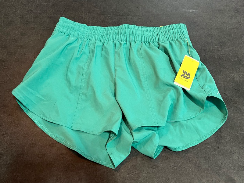 Photo 1 of (M) Women's Woven Mid-Rise Run Shorts 3" - All in Motion™ Teal Green M: Lightweight, Adjustable Waistband, Quick Dry
