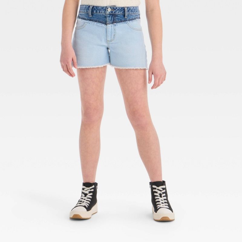 Photo 1 of (XL) Girls' High-Rise a-Line Colorblock Denim Shorts - Art Class™ Light Wash XL