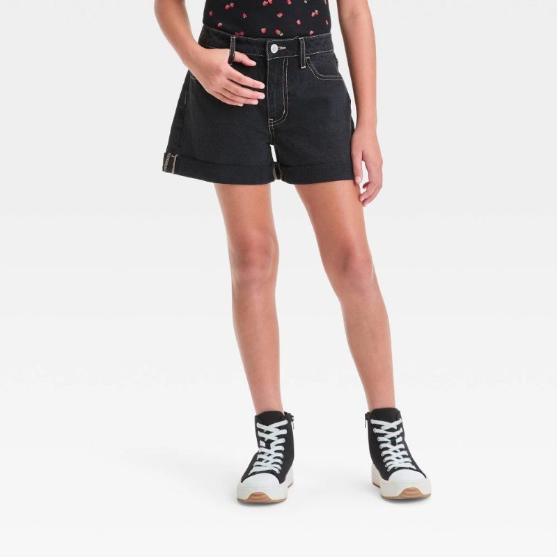 Photo 1 of (XL) Girls' High Rise Jean Shorts - Art Class™ Black Wash XL: Adjustable Waistband, Lightweight Denim, Machine Washable

