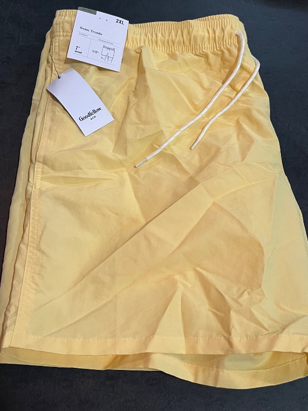 Photo 1 of (2XL) Men's Big & Tall 7" Swim Trunks - Goodfellow & Co™ Yellow 2XL: Recycled Polyester Lining, Elastic Waistband, UPF 50+