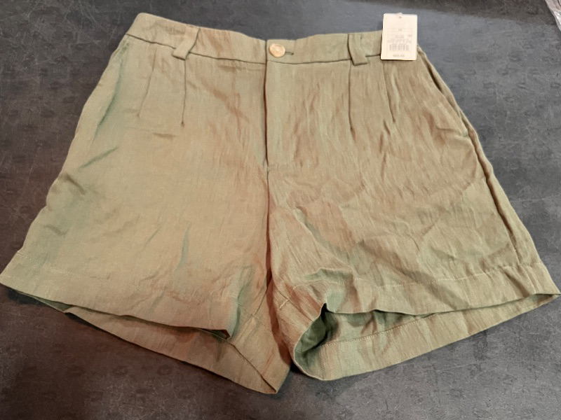Photo 1 of Size 10 Women's High-Rise Flat-Front Chino Shorts - a New Day™ Green 10: Lightweight Twill, Back Elastic, 5" Inseam
