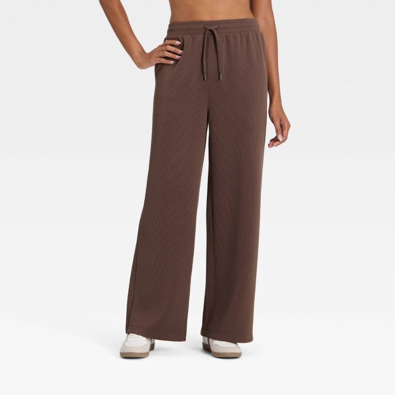 Photo 1 of (XS) Women's Airy Sleek Ribbed Wide Leg Sweatpants - All in Motion™ Brown XS
