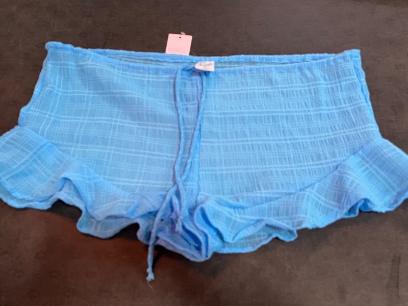 Photo 1 of (M) Women's Textured Chiffon Ruffle Hem Cover up Shorts - Wild Fable™ Blue M: Recycled Polyester, Drawstring, Sheer