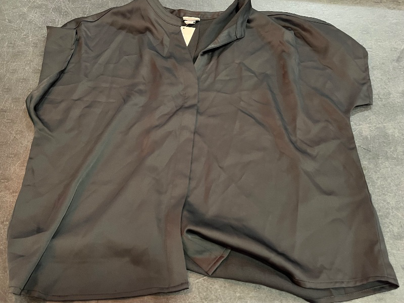 Photo 1 of (M) Women's Short Sleeve V-Neck Blouse - a New Day™ Black M: Relaxed Fit, Satin, Front Button Down