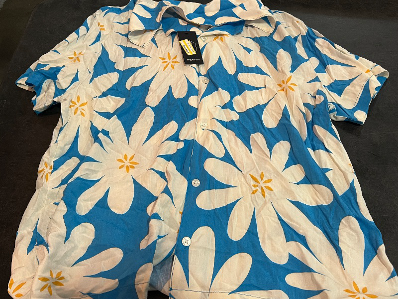 Photo 1 of (XL) Men's Short Sleeve Resort Shirt - Original Use™ Blue XL: Lightweight Rayon, Front Button Down, Knit Fabric
