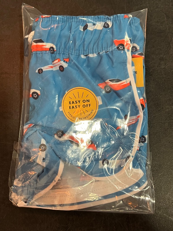 Photo 1 of 12M Baby Boys' Race Car Swim Shorts - Cat & Jack™ Dark Blue 12M: Recycled Polyester, Adjustable Strap, UPF 50+, Machine Wash