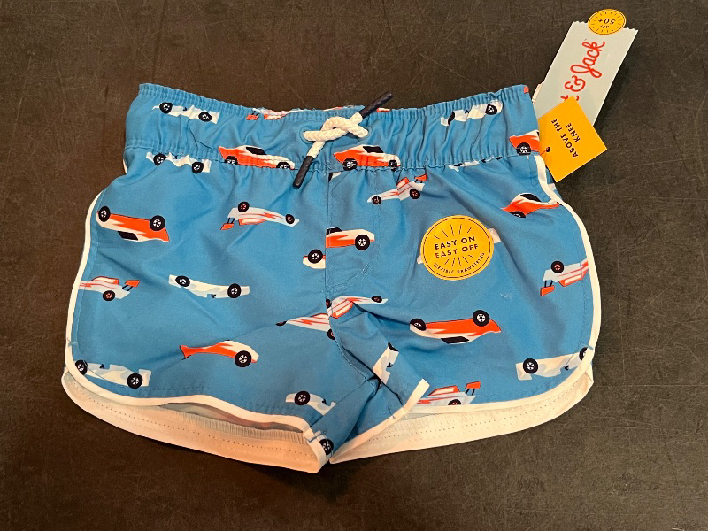 Photo 1 of 12M Baby Boys' Race Car Swim Shorts - Cat & Jack™ Dark Blue 12M: Recycled Polyester, Adjustable Strap, UPF 50+, Machine Wash