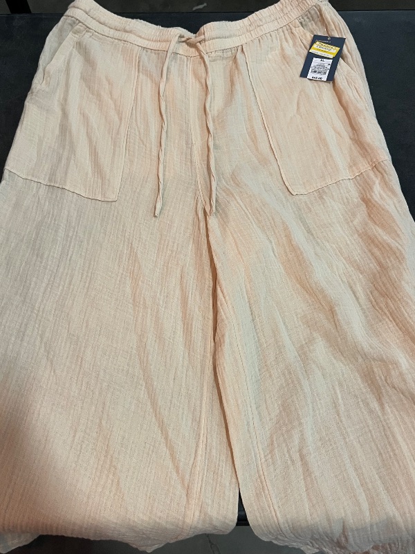 Photo 1 of (XL) Women's High-Rise Gauze Wide Leg Pull-on Pants - Universal Thread™ Cream XL: Elastic Waistband