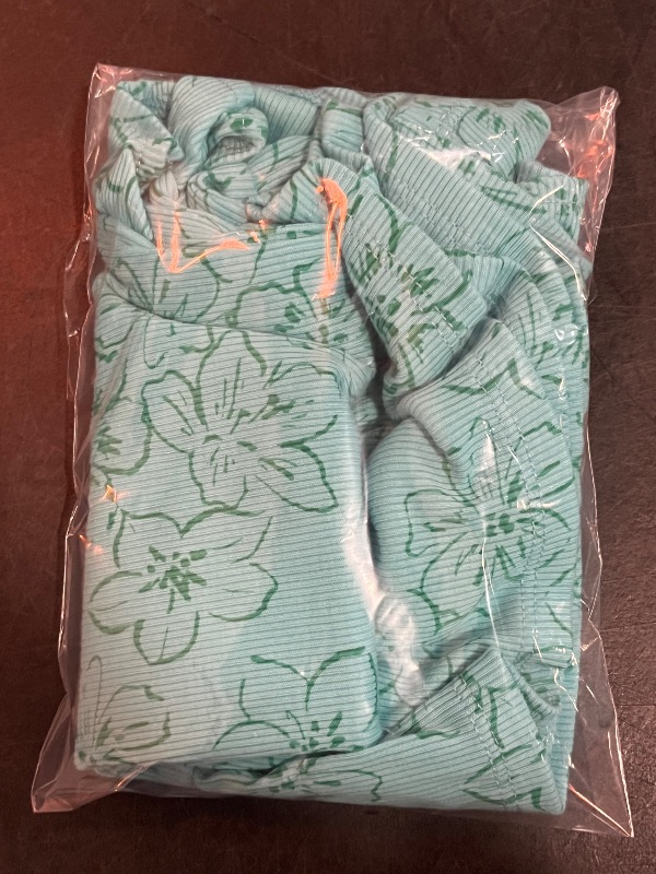 Photo 1 of 4T Toddler Girls' Ribbed Printed Short Sleeve Top - Cat & Jack™ Turquoise Blue 4T