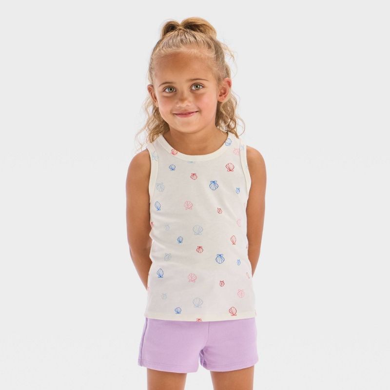 Photo 1 of 3T - Toddler Girls' Seashell Tank Top - Cat & Jack™ - Cream 3T: Relaxed Fit, Below Hip