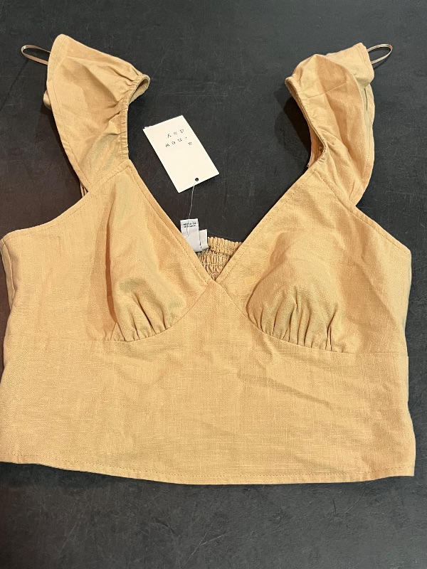 Photo 1 of (XS) Women's Ruffle Sleeve Woven Halter Top - a New Day™ Tan XS