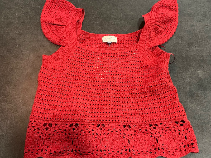 Photo 1 of (L) Women's Openwork Flutter Sleeve Sweater Tank - Universal Thread™ Red Red L
