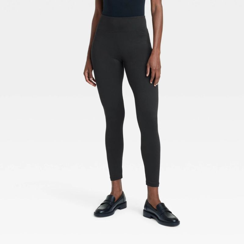 Photo 1 of (S) Women's Supersoft Leggings with Wide Waistband - a New Day™ Black S: Mid Rise, Ankle Length, Power Stretch, Pull-on Style