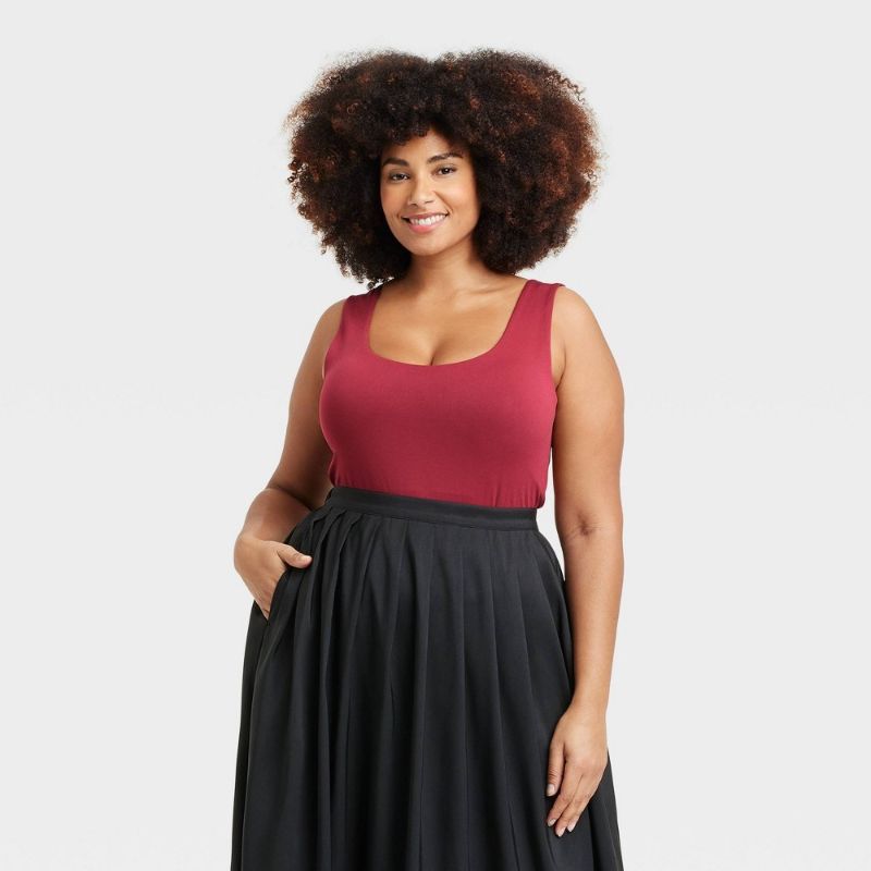 Photo 1 of (XXL) Women's Slim Fit Seamless Tank Top - a New Day™ Dark Pink XXL: Lightweight Nylon-Spandex Pullover, Scoopneck, Sleeveless