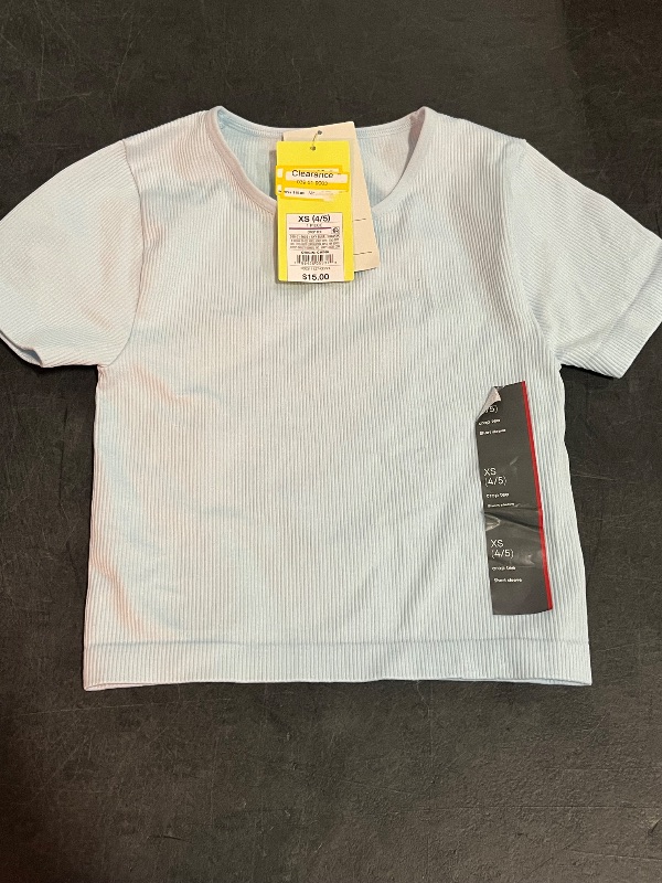 Photo 1 of (XS) Girls' Seamless Crop T-Shirt - All in Motion™ Light Blue XS: Midweight Fitted Knit Pullover