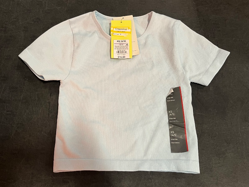 Photo 1 of (XS) Girls' Seamless Crop T-Shirt - All in Motion™ Light Blue XS: Midweight Fitted Knit Pullover