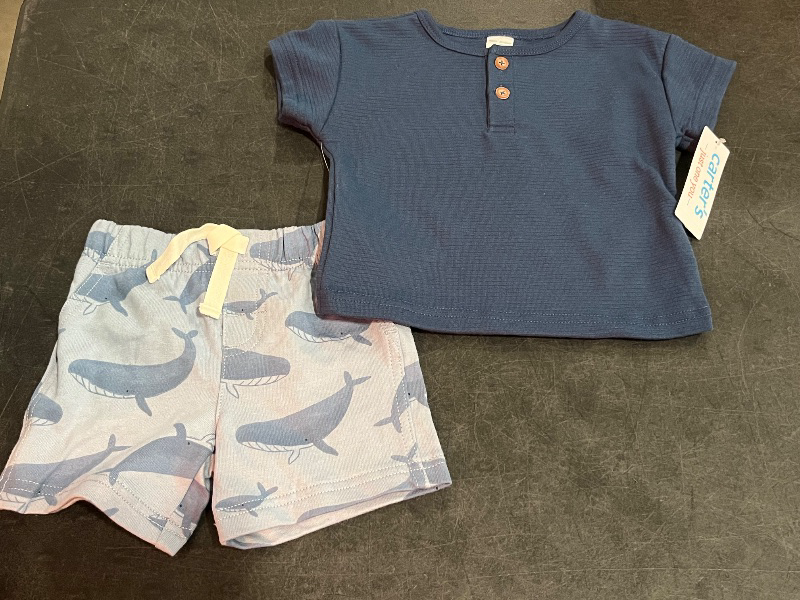 Photo 1 of (9M) Carter's Just One You® Baby Boys' Textured Whale Top & Bottom Set - Navy Blue 9M: Elastic Waistband