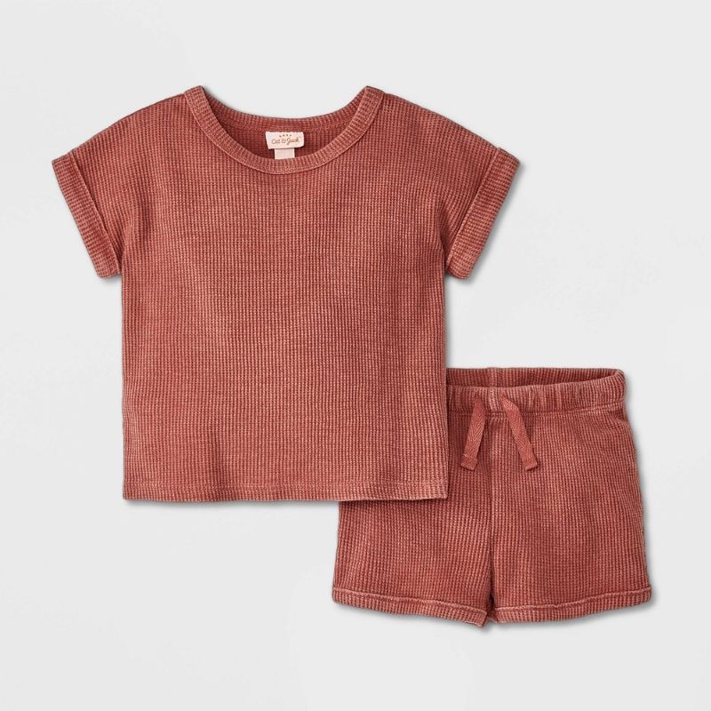 Photo 1 of (6-9M) Baby Waffle Top & Bottom Set - Cat & Jack™ Red 6-9M