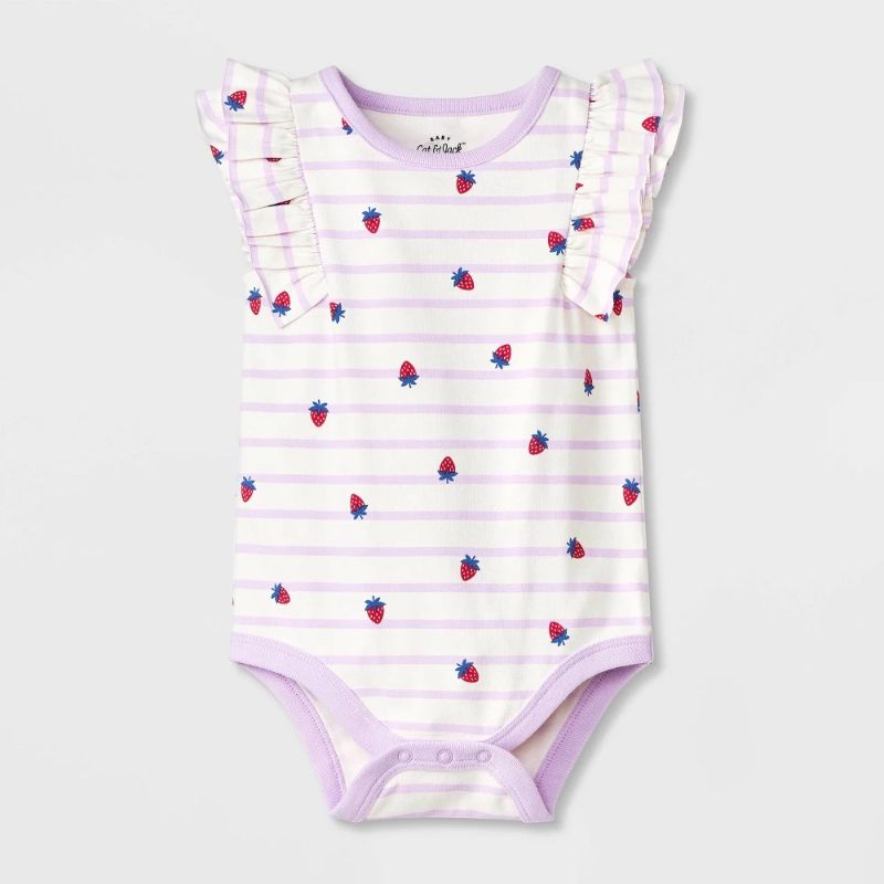 Photo 1 of 12M Baby Girls' Solid Ruffle Bodysuit - Cat & Jack™ Cream 12M: Snap Closure, Tagless, Knit Jersey