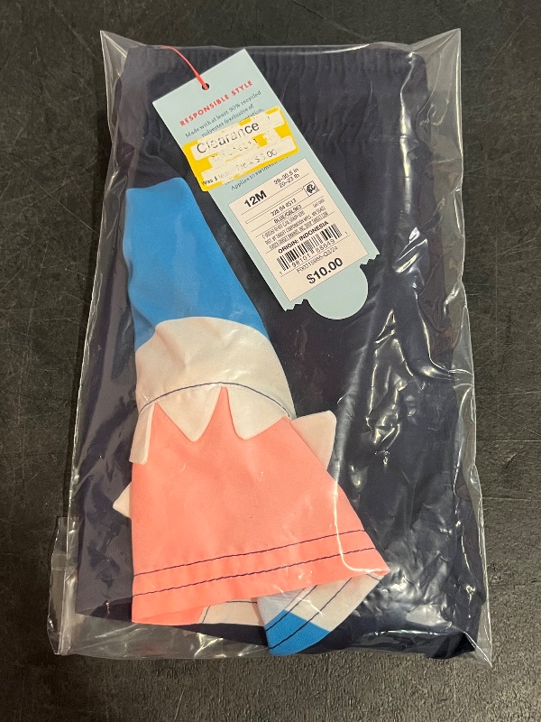 Photo 1 of 12M Baby Boys' Shark Bite Swim Shorts - Cat & Jack™ Navy 12M: Recycled Polyester, UPF 50+, Built-in Brief, Elastic Waistband