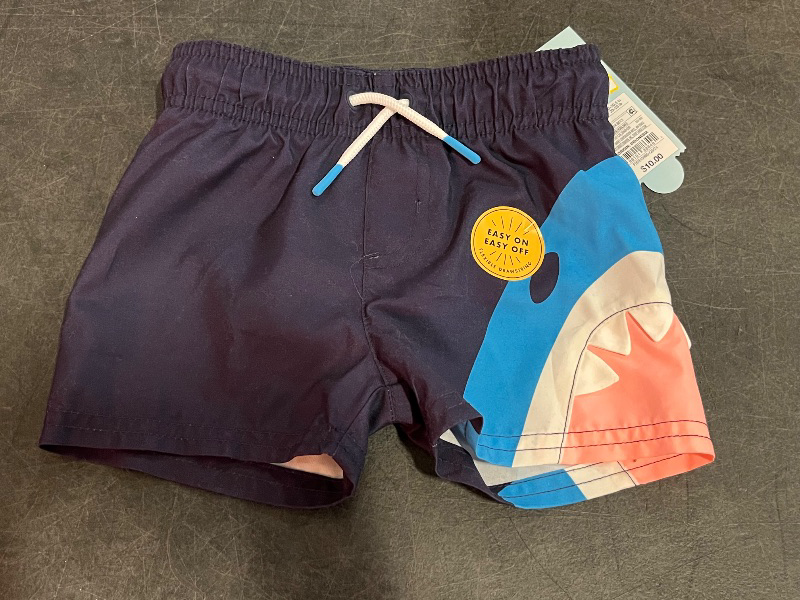 Photo 1 of 12M Baby Boys' Shark Bite Swim Shorts - Cat & Jack™ Navy 12M: Recycled Polyester, UPF 50+, Built-in Brief, Elastic Waistband
