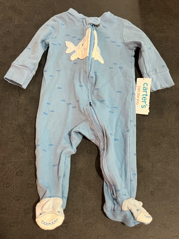 Photo 1 of 6M Carter's Just One You® Baby Boys' Footed Sleep N' Play - Blue 6M: Cotton, Sharks, Two-Way Zipper