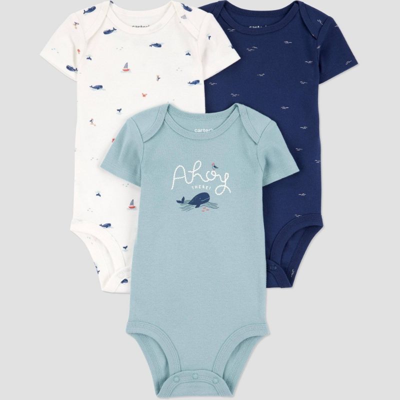 Photo 1 of 9M Carter's Just One You® Baby Boys' 3pk Bodysuit - Navy Blue/White 9M: Cotton, Whale Pattern, Short Sleeve