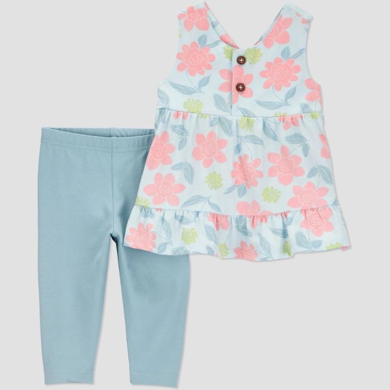 Photo 1 of 18M Carter's Just One You® Baby Girls' Floral Tank Top & Pants Set - Green 18M: Cotton Jersey, Sleeveless Tunic
