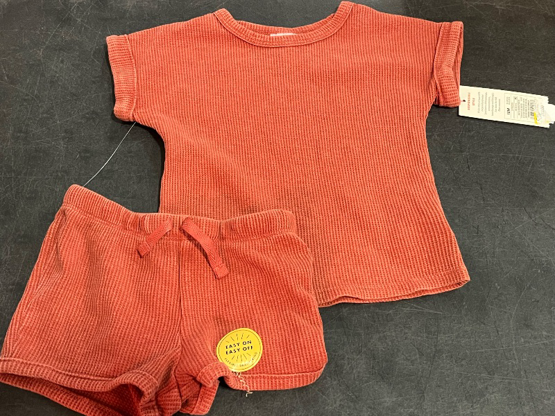 Photo 1 of 18M Baby Waffle Top & Bottom Set - Cat & Jack™ Red Orange 18M