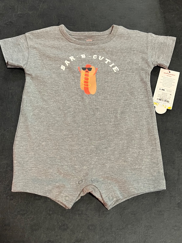 Photo 1 of 0-3M Baby Boys' Printed Romper - Cat & Jack™ Gray 0-3M: Cotton Blend, Lightweight Knit, Tagless, Crotch Snap Closure