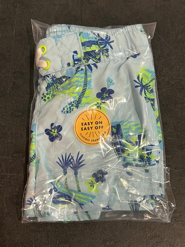 Photo 1 of 12M Baby Boys' Beach Scenic Printed Swim Board Shorts - Cat & Jack™ Light Blue 12M: UPF 50+, Elastic Waist, Botanical Pattern