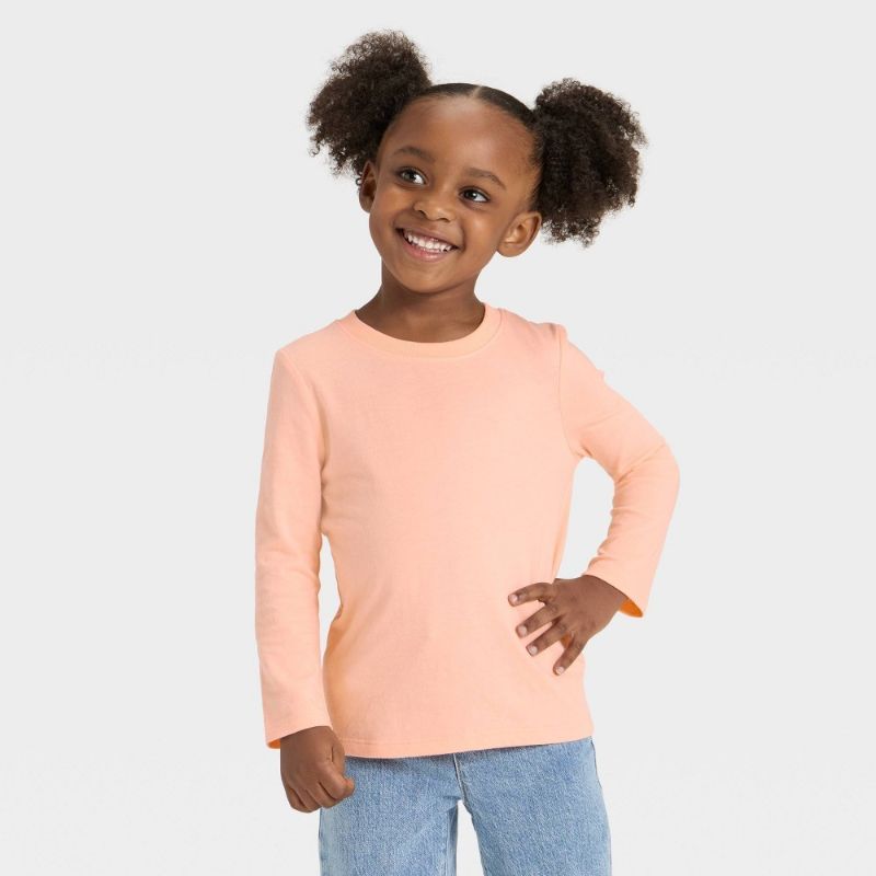 Photo 1 of 4T Toddler Girls' Long Sleeve Solid T-Shirt - Cat & Jack™ Peach Orange 4T