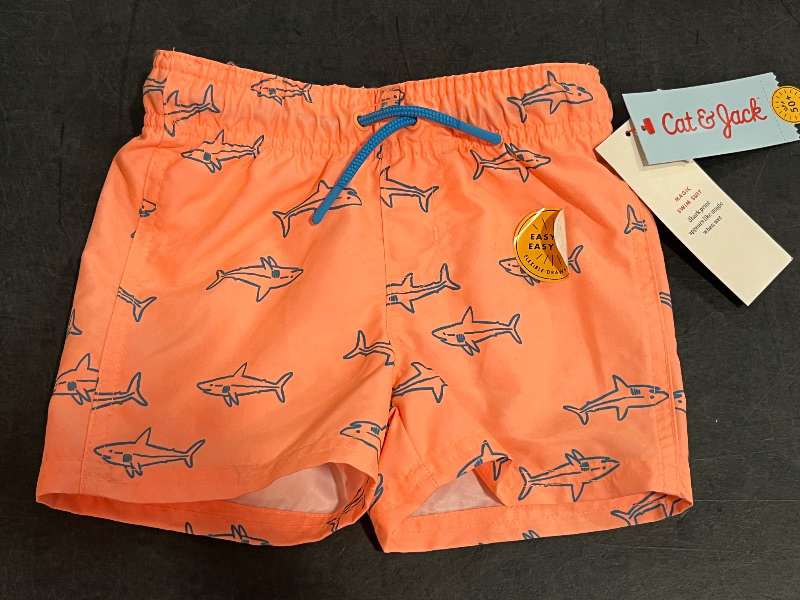 Photo 1 of (18M) Baby Boys' Water Reactive Shark Swim Shorts - Cat & Jack™ Orange 18M