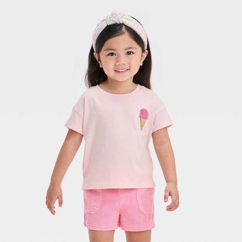 Photo 1 of 3T Toddler Girls' 'Ice Cream' Shirt - Cat & Jack™ Peach Orange 3T: Short Sleeve, Crew Neck
